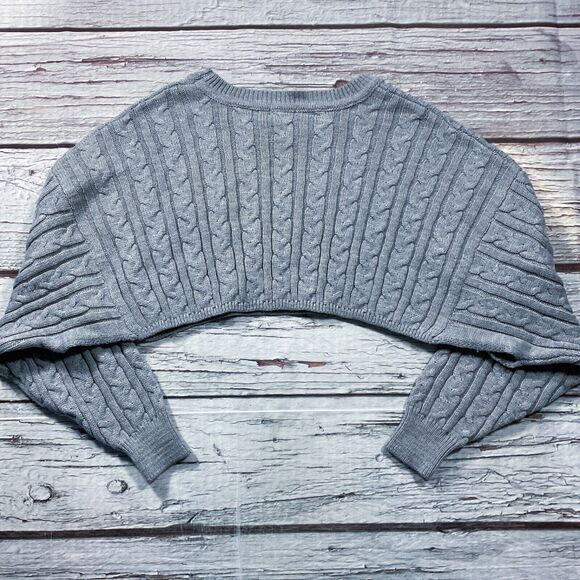 Fashion Nova Womens Sweater size Large Gray Cable Knit Cropped Long Sleeves Top - Picture 8 of 8